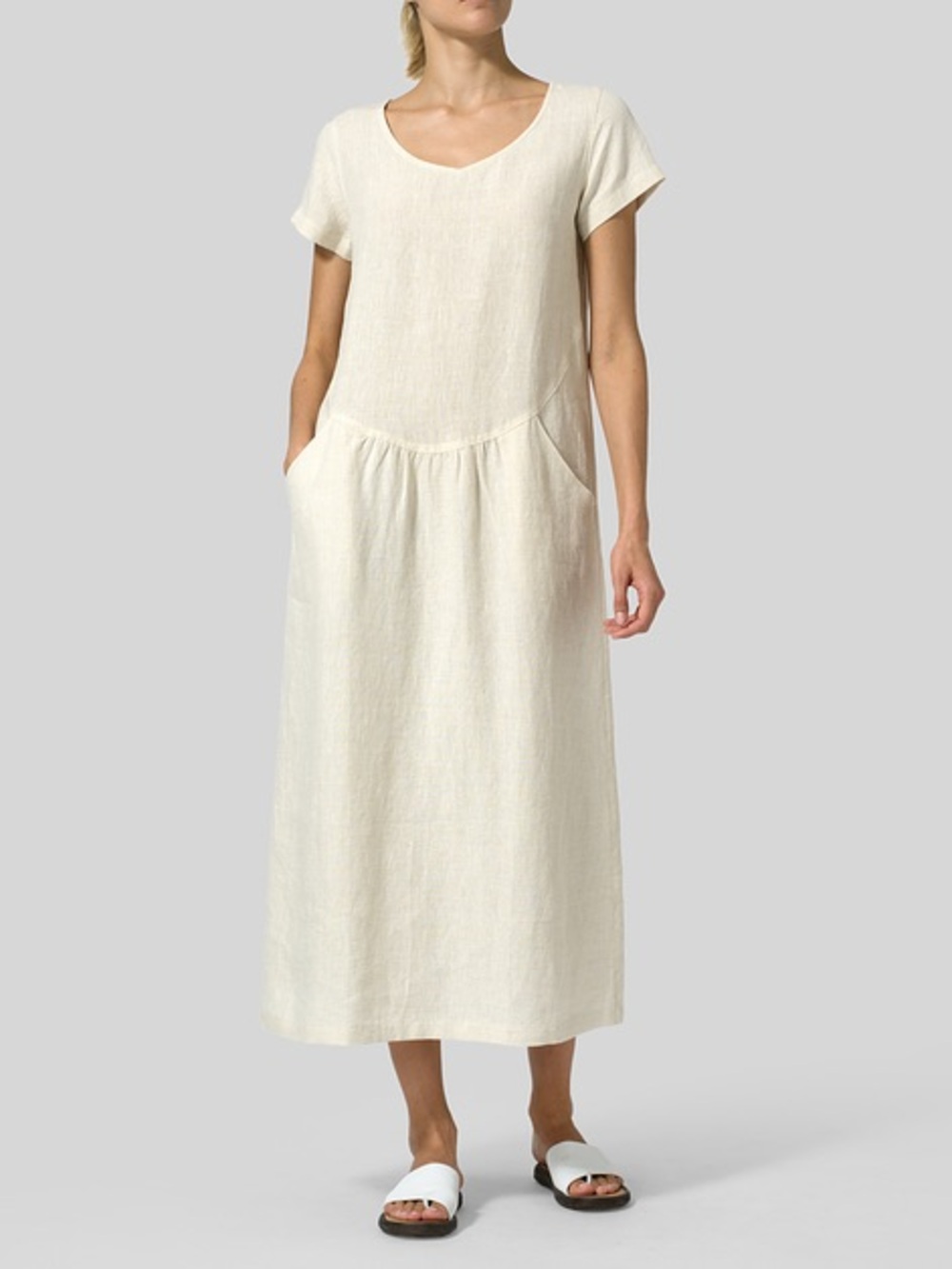 Vivid Linen Short Sleeve Midi Dress